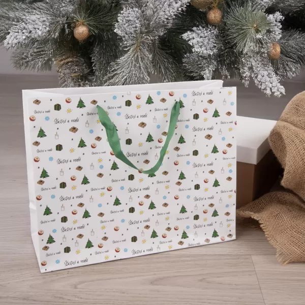 Taška papír dárková Šťastné a veselé 32x12x26 cm