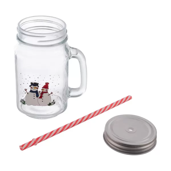 Sklenice Straw víčko+brčko SNĚHULÁK 0,5 l