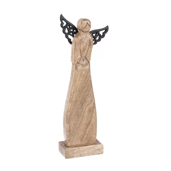Anděl dřevo MANGO křídla kov v. 34,5 cm