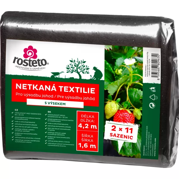 Neotex / netkaná textilie Rosteto - výsek černý 45g - jahody šíře 1,6 x 4,2 m