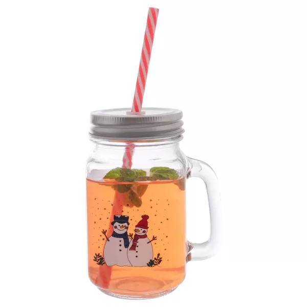 Sklenice Straw víčko+brčko SNĚHULÁK 0,5 l
