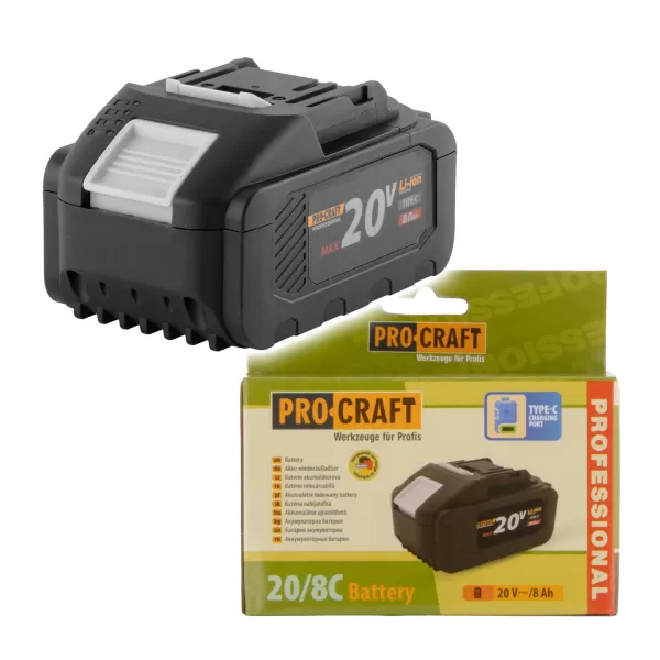 PROCRAFT Baterie akumulátorová 20V Li-ion, 8000mAh USB Type C 20/8C