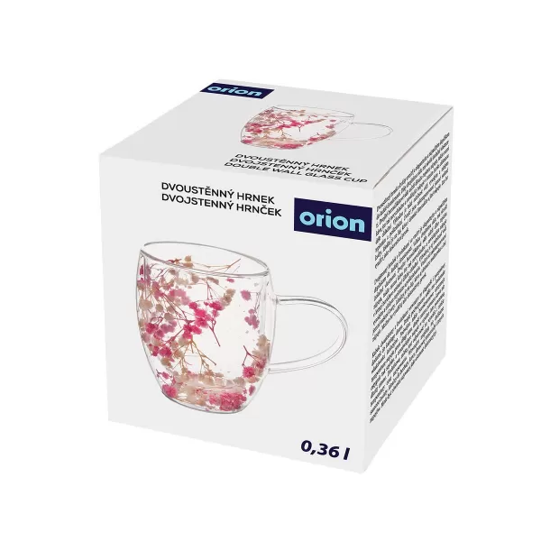 Hrnek dvoustěnné borosil. sklo DOUBLE 0,36 l květy