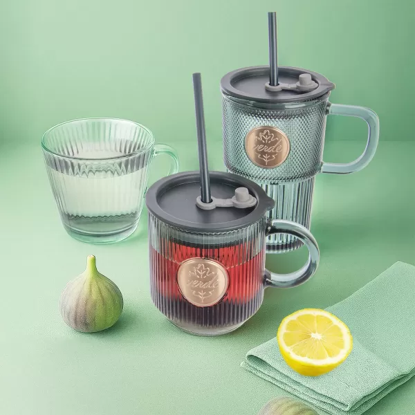 Hrnek sklo/UH víčko+brčko VERDE 0,46 l