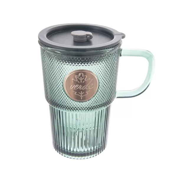 Hrnek sklo/UH víčko+brčko VERDE 0,46 l