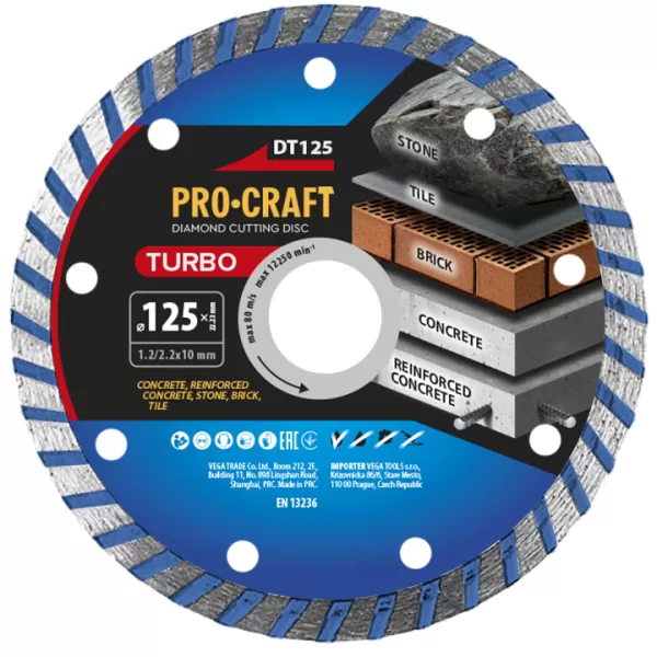 Diamantový řezný kotouč Turbo Procraft DT125