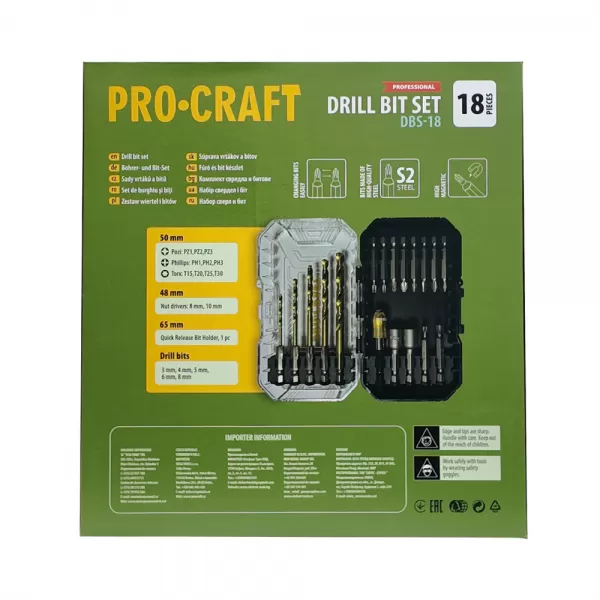 Sada vrtáků a bitů Procraft DBS-18, S2