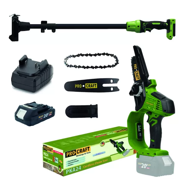 PROCRAFT Aku řetězová pila PKA24 a prodl.nástavec sada s baterii 20V 2Ah a nabíječkou