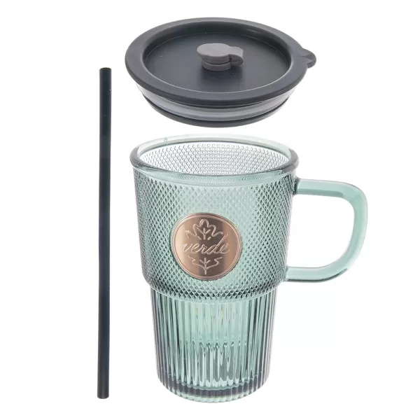 Hrnek sklo/UH víčko+brčko VERDE 0,46 l