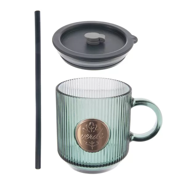 Hrnek sklo/UH víčko+brčko VERDE 0,35 l