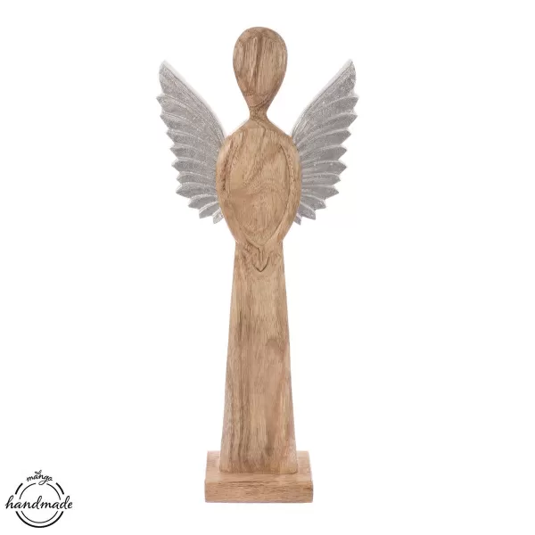 Anděl dřevo MANGO křídla kov v. 42,5 cm