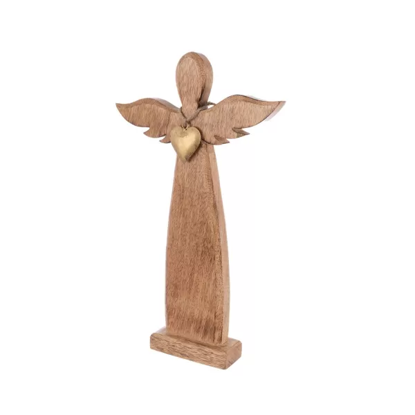 Anděl dřevo MANGO srdce kov v. 42,5 cm
