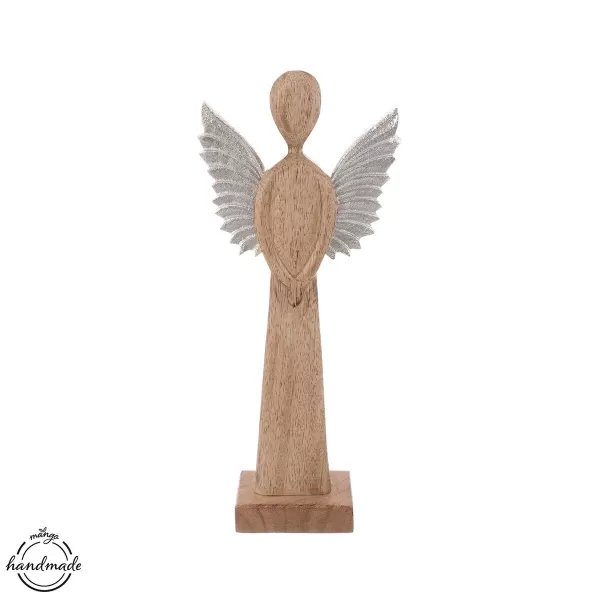 Anděl dřevo MANGO křídla kov v. 32 cm