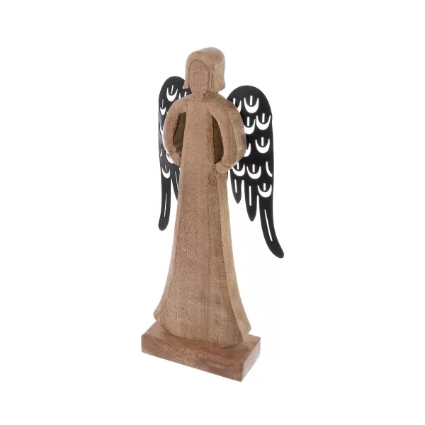 Anděl dřevo MANGO křídla kov v. 32,5 cm