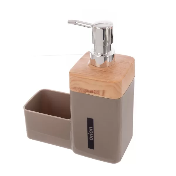 Dávkovač saponátu UH BEIGE Wooden s organizérem 0,38 l hnědá