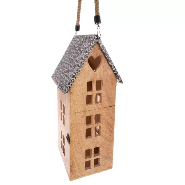 Svícen dřevo/kov MANGO domek v. 48,5 cm