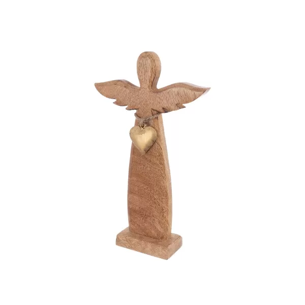 Anděl dřevo MANGO srdce kov v. 26 cm