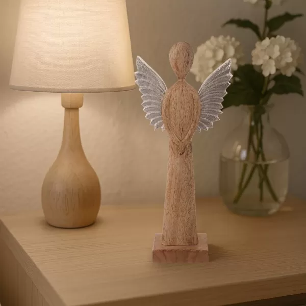 Anděl dřevo MANGO křídla kov v. 32 cm