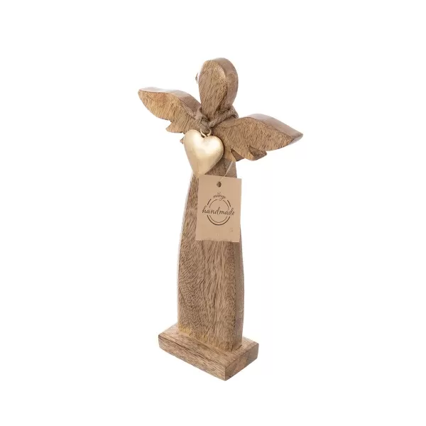 Anděl dřevo MANGO srdce kov v. 42,5 cm