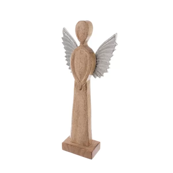 Anděl dřevo MANGO křídla kov v. 42,5 cm