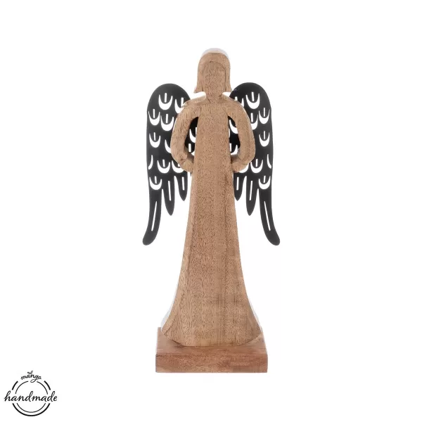 Anděl dřevo MANGO křídla kov v. 32,5 cm