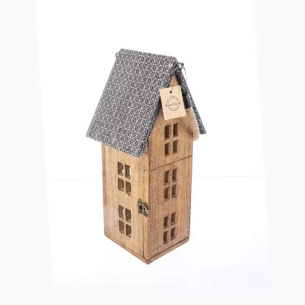Svícen dřevo/kov MANGO domek v. 36 cm