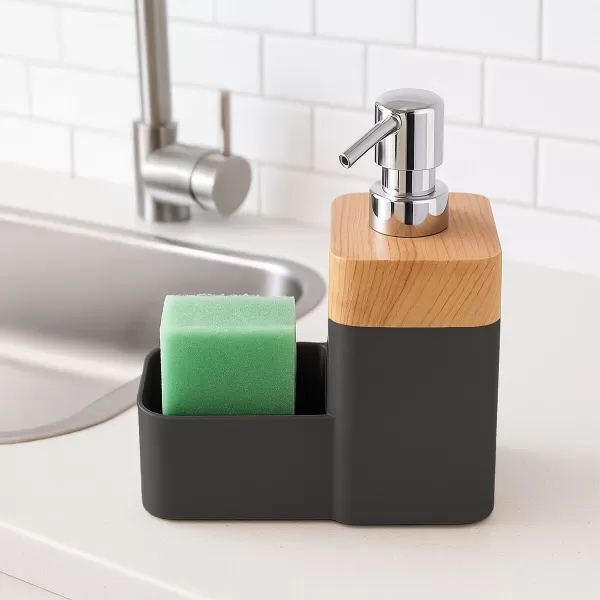 Dávkovač saponátu UH BLACK Wooden s organizérem 0,38 l černá