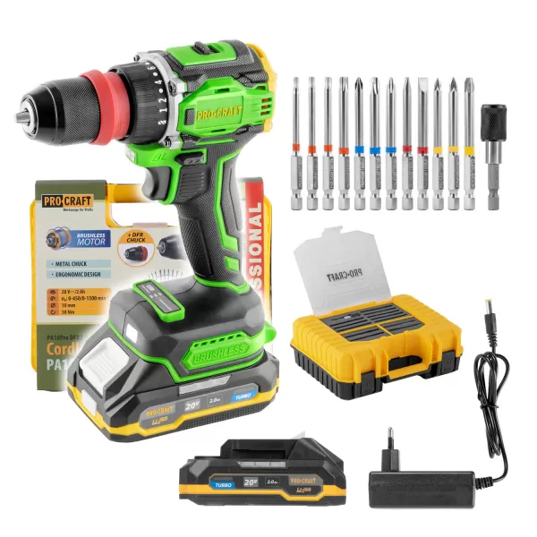 Aku šroubovák Procraft PA18ProDFR2+sada bitů - součást balení