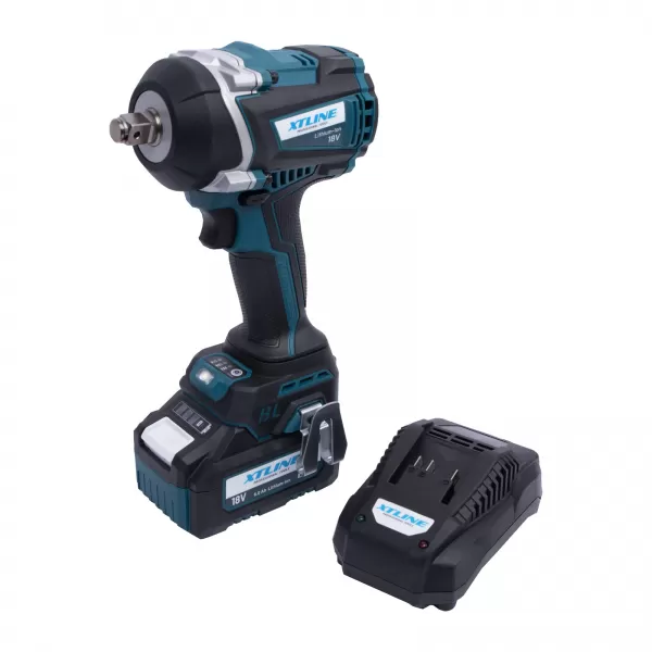 XT Aku rázový utahovák na 1/2" hlavice bezuhlíkový 18V,850Nm + baterie 5.0Ah + nabíječka 3.5A + box