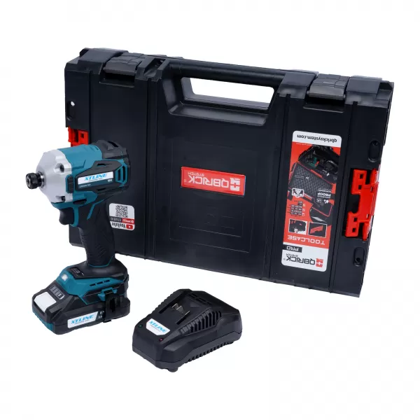 XT Aku rázový utahovák na bity bezuhlíkový 18V,1/4" 230Nm+baterie 2.0 Ah+nabíječka 2,4A+box