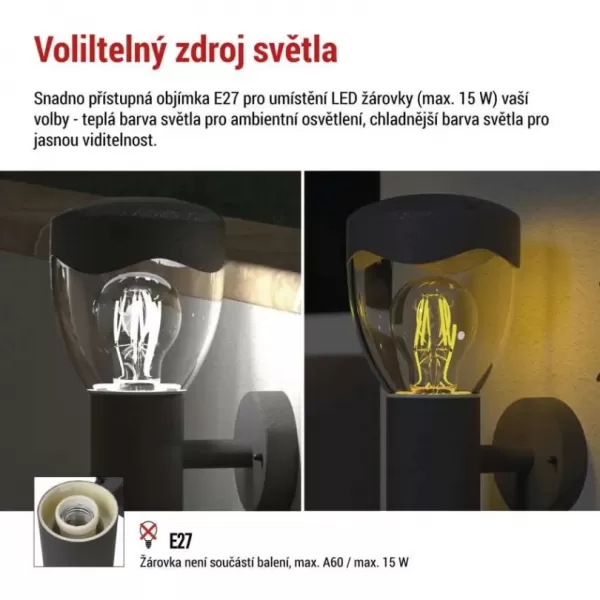 EMOS ZGA040P LED zahradní svítidlo nástěnné E27,IP44,MAX 15W