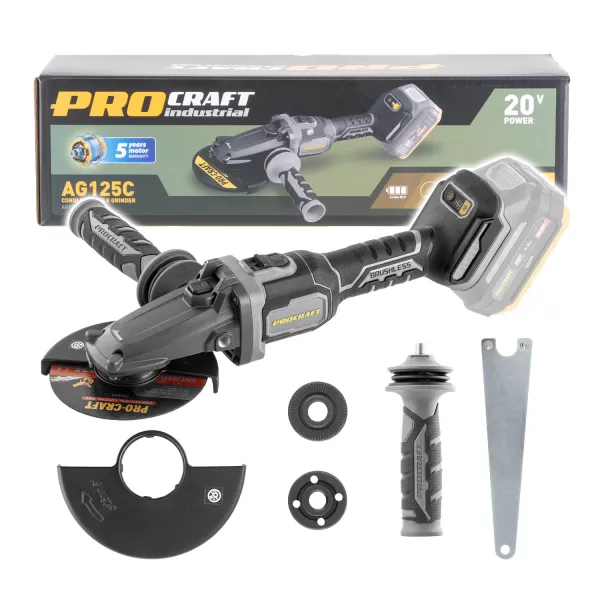 PROCRAFT Aku úhlová bruska s plochou hlavou Industrial AG125C (bez baterie a nabíječky)