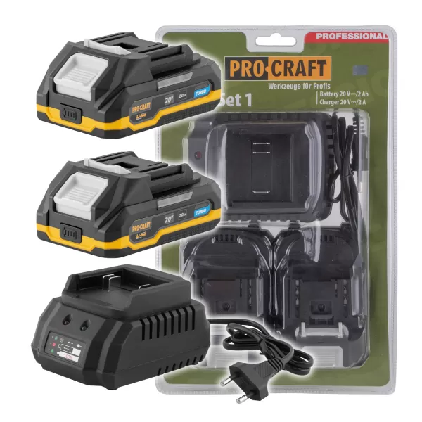 PROCRAFT Sada baterie 20V 2Ah 2ks + 1 nabíječka PBC-Set 1