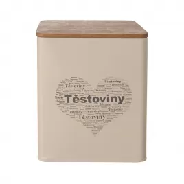 Dóza plech/dřevo 14x14x16,5 cm Těstoviny SRDCE