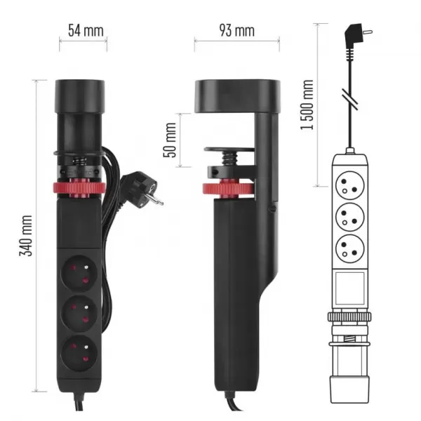EMOS Prodlužovací kabel s vyp. fix. na stůl 3Z 1,5m + USB A+C, 1,5mm2 P1311PD