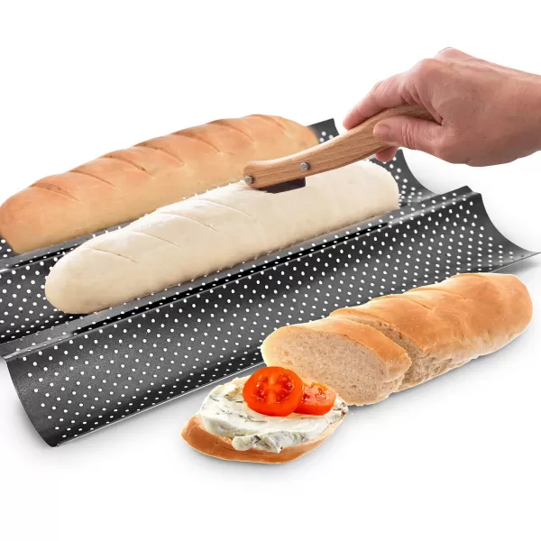 Nůž k nařezávání chleba dřevo/ocel+5 ks žiletek