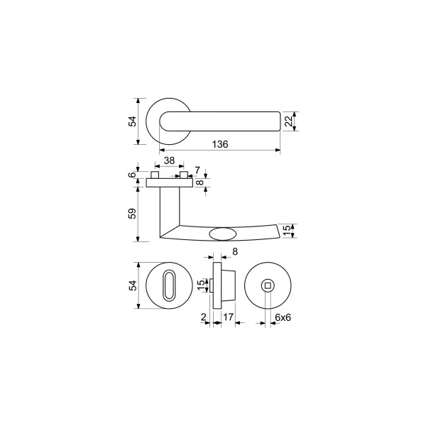 Kování rozetové RK.C-FORM.WC.N, klika/klika WC nerez mat