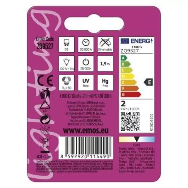 EMOS LED CLS JC 1,9W E27 ZQ9527