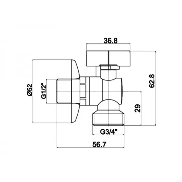 Ventil pračkový rohový +zpětná klapka 1/2x3/4",CF3016