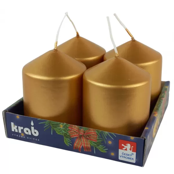 Svíčka adventní válec 60x80 mm - metalická zlatá (4ks)