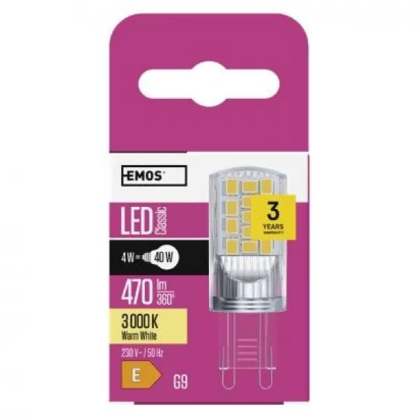 EMOS LED žárovka Classic JC/G9/4W (40W)/470 lm/teplá bílá
