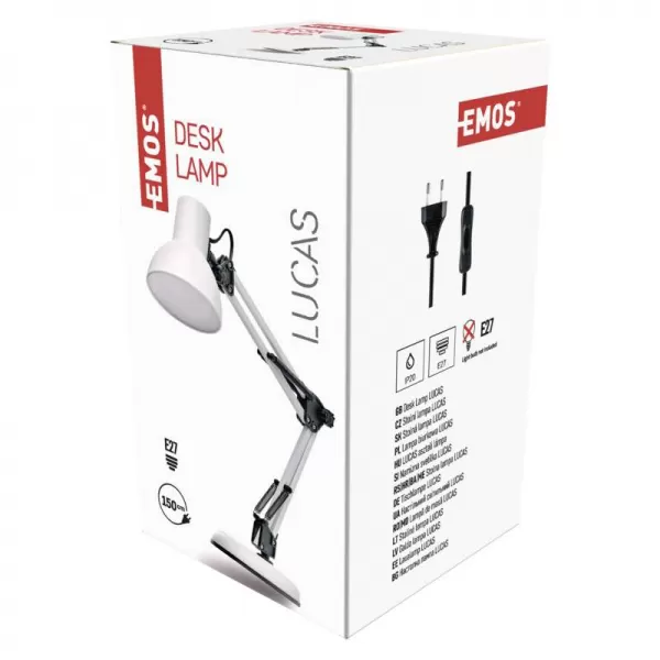 EMOS Stolní lampa LUCAS na žárovku E27, bílá (Z7609W)