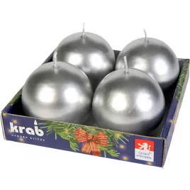 Svíčka adventní koule 60 mm - metalická stříbrná (4ks)