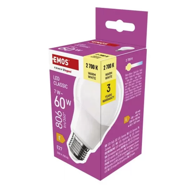 EMOS LED CLS A60 7W (60W) 806lm E27 WW (ZQ5E41)
