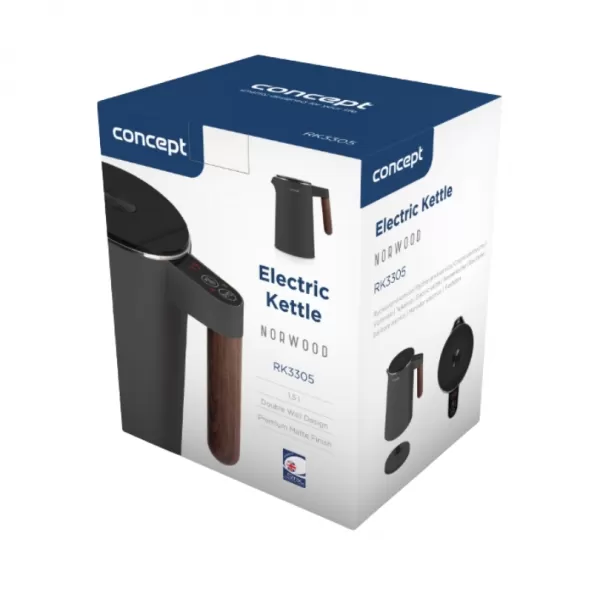 CONCEPT Rychlovarná konvice s regulací teploty 1,5 l NORWOOD, tmavě šedá RK3305