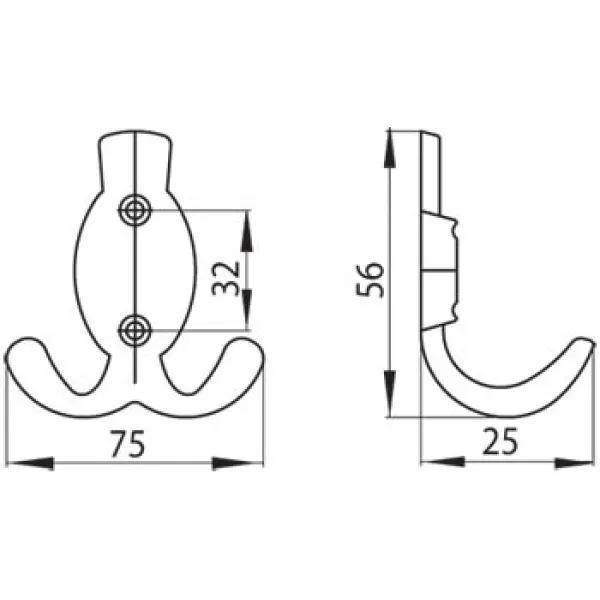 Věšák kovový 554 ZN10, výška 56mm, šířka 75mm - staromosaz