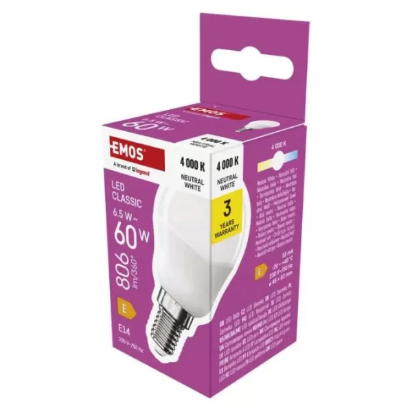 EMOS LED CLS MINI GLOBE 6,5W 60W E14 NW 806lm ZQ1E43
