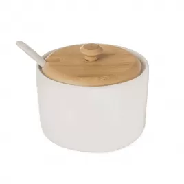 Cukřenka porc./dřevo+lžička WHITELINE pr. 9,5 cm