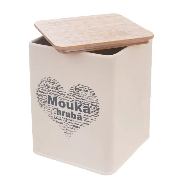 Dóza plech/dřevo 11,5x11,5x14 cm Mouka hrubá SRDCE