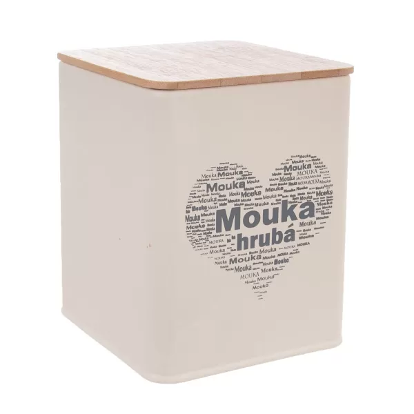 Dóza plech/dřevo 11,5x11,5x14 cm Mouka hrubá SRDCE